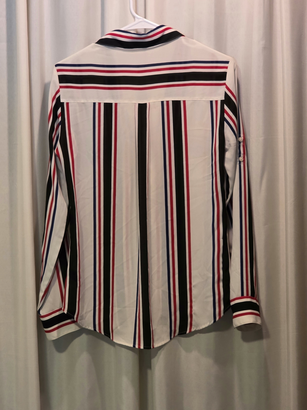 Express White Button-Down Shirt with Red, Navy & Black Stripes - Picture 2 of 10